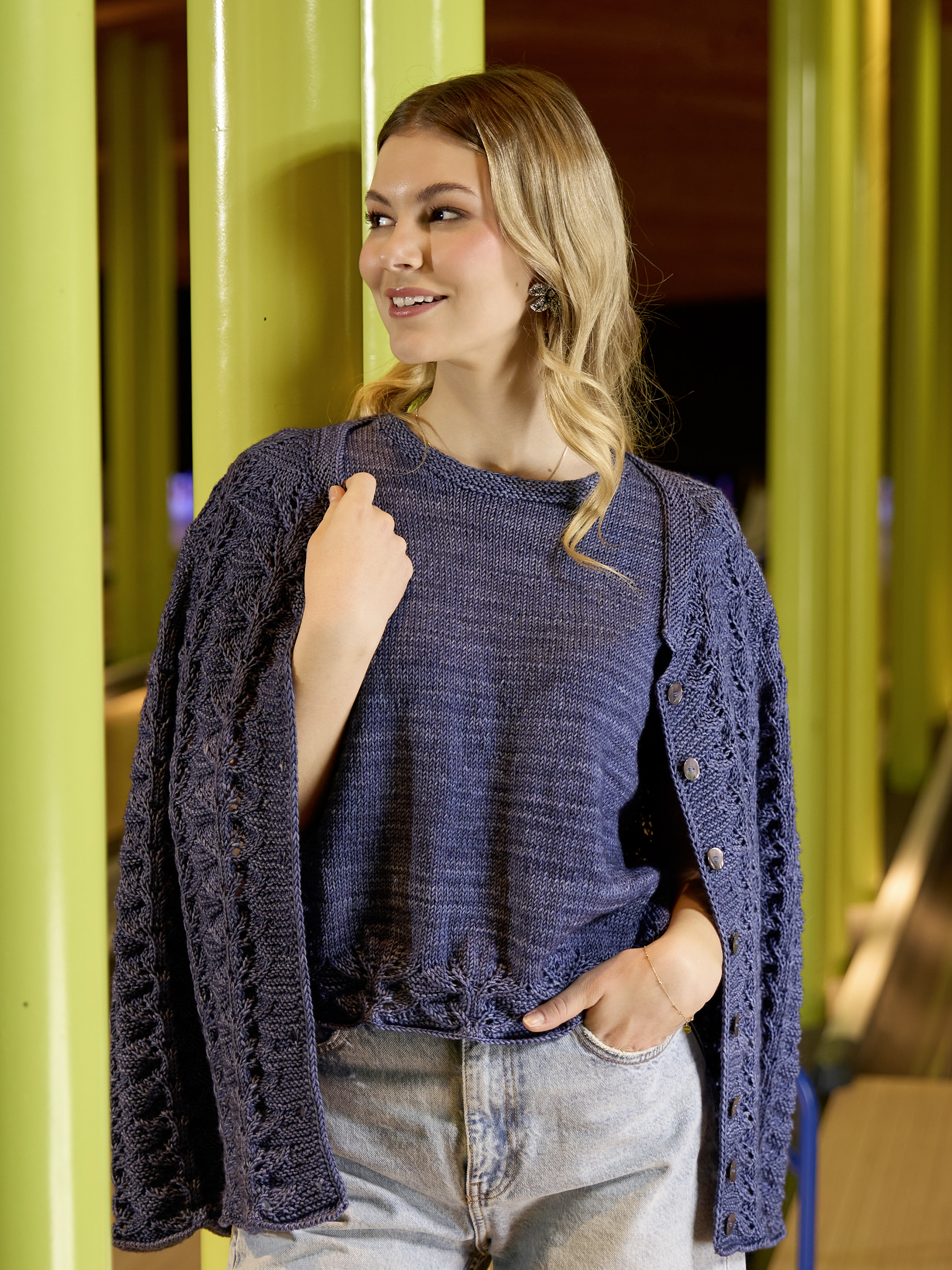 Twinset-Jacke & Pullover mit Ajourmuster